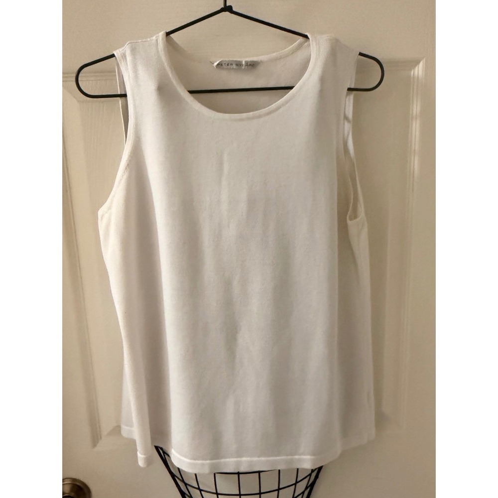 Peter Nygard Women's White Sleeveless Knit Shell Tank Cotton Rayon Sz L